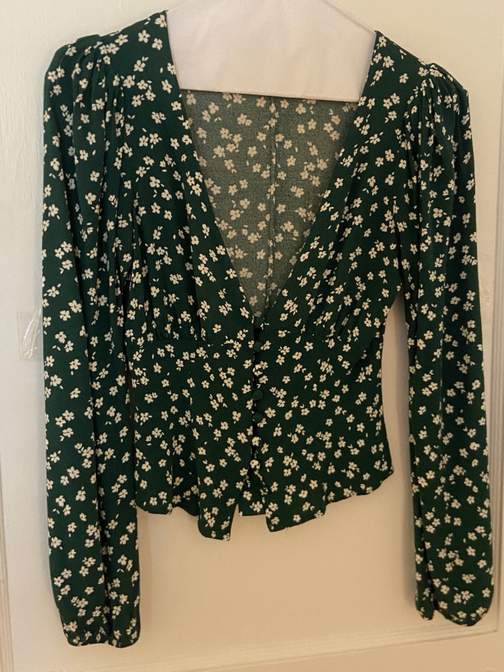 Reformation Nell Top - Long Sleeve Green Floral Blouse